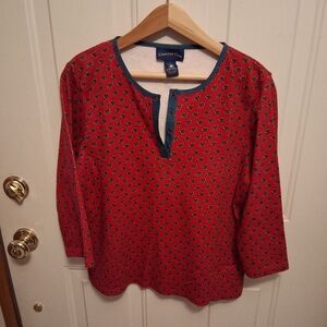 Women's Charter Club Henley Style Tee, Red Floral Print, L